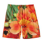 Orange Alstroemeria Print Men's Swim Trunks