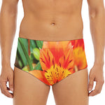 Orange Alstroemeria Print Men's Triangle Swim Briefs
