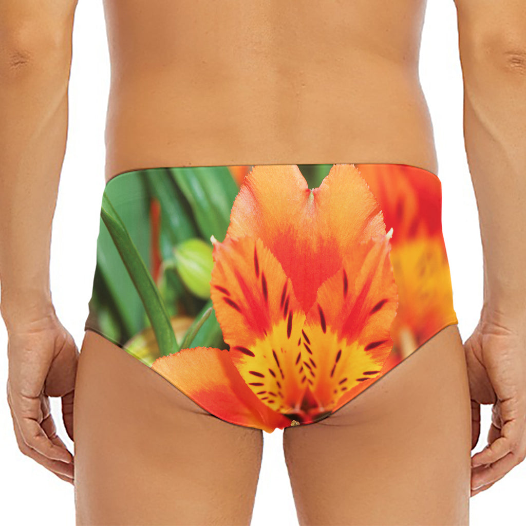 Orange Alstroemeria Print Men's Triangle Swim Briefs