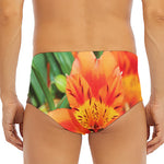 Orange Alstroemeria Print Men's Triangle Swim Briefs