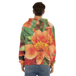 Orange Alstroemeria Print Men's Velvet Pullover Hoodie