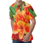 Orange Alstroemeria Print Men's Velvet T-Shirt