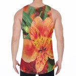 Orange Alstroemeria Print Men's Velvet Tank Top