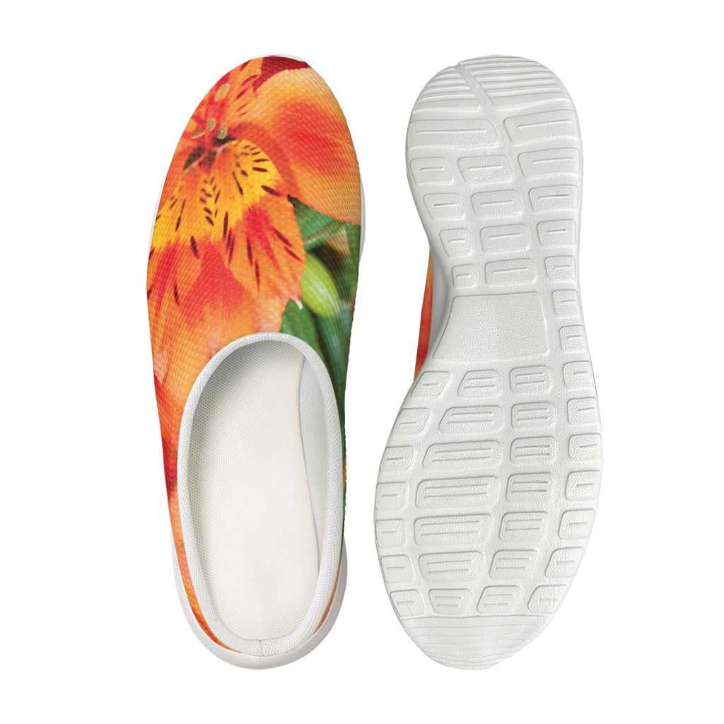 Orange Alstroemeria Print Mesh Casual Shoes