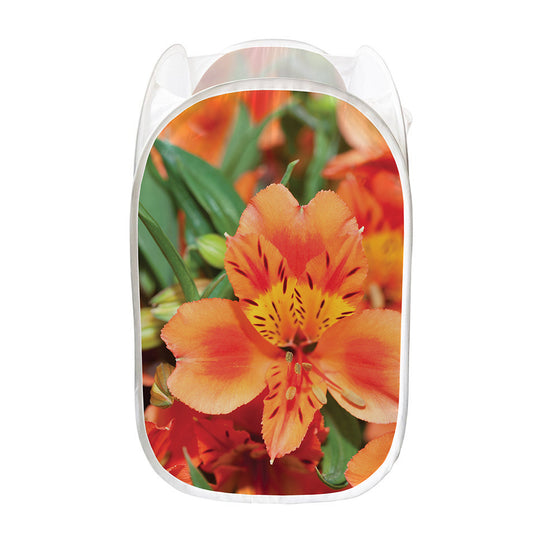Orange Alstroemeria Print Mesh Laundry Hamper