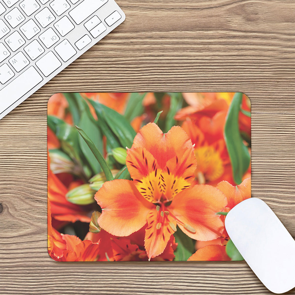 Orange Alstroemeria Print Mouse Pad