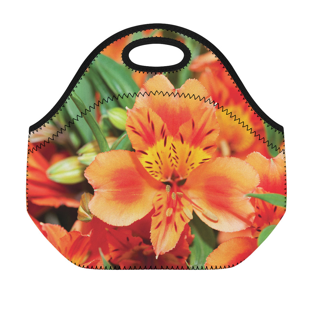 Orange Alstroemeria Print Neoprene Lunch Bag