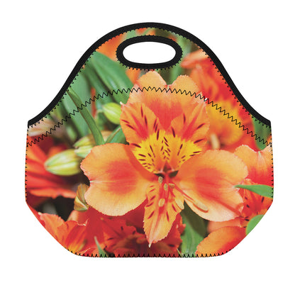 Orange Alstroemeria Print Neoprene Lunch Bag