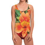 Orange Alstroemeria Print One Piece Swimsuit