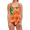 Orange Alstroemeria Print One Piece Swimsuit