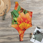 Orange Alstroemeria Print One Shoulder Bodysuit