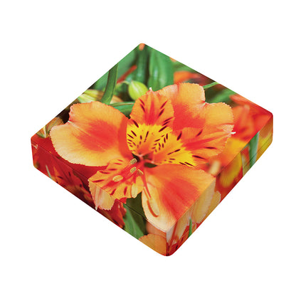Orange Alstroemeria Print Outdoor Seat Cushion Cover