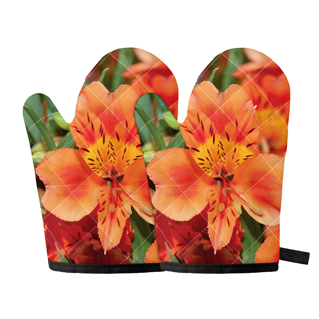 Orange Alstroemeria Print Oven Mitts