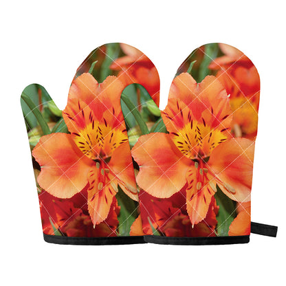 Orange Alstroemeria Print Oven Mitts
