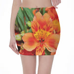 Orange Alstroemeria Print Pencil Mini Skirt
