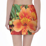 Orange Alstroemeria Print Pencil Mini Skirt