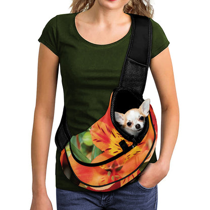 Orange Alstroemeria Print Pet Sling Carrier
