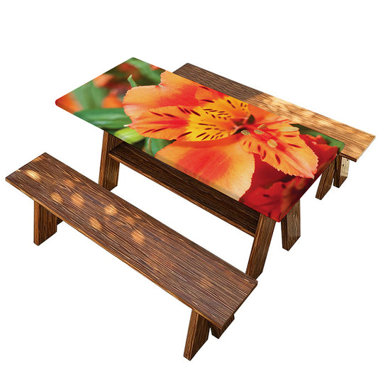 Orange Alstroemeria Print Picnic Table Cover
