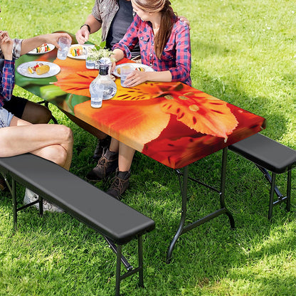 Orange Alstroemeria Print Picnic Table Cover
