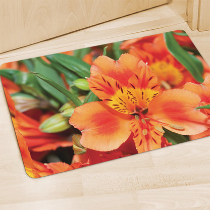 Orange Alstroemeria Print Polyester Doormat