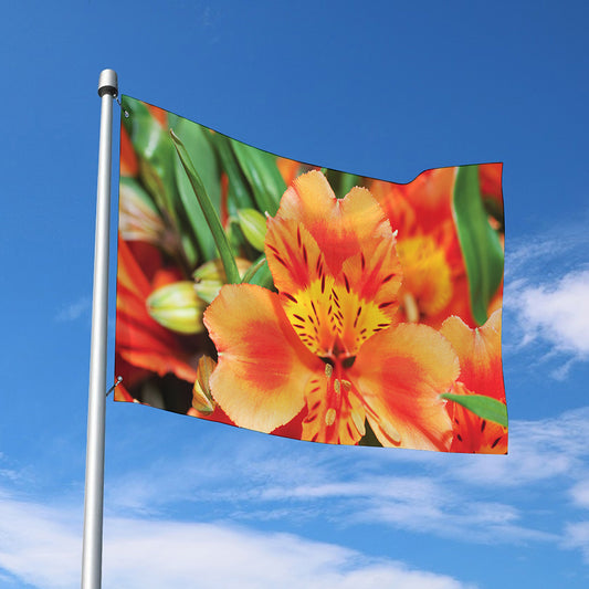 Orange Alstroemeria Print Polyester Flag