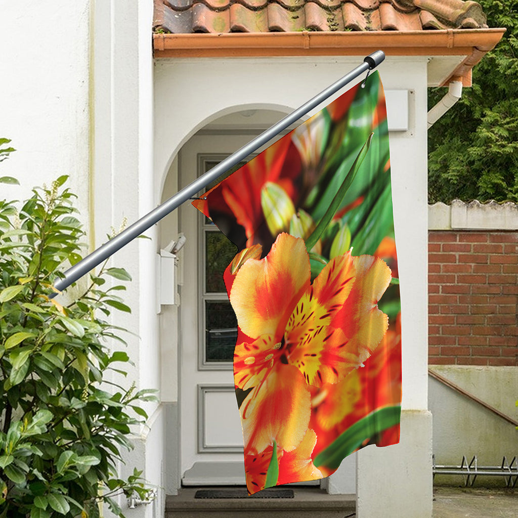 Orange Alstroemeria Print Polyester Flag