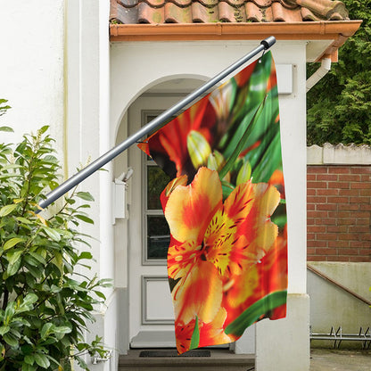 Orange Alstroemeria Print Polyester Flag