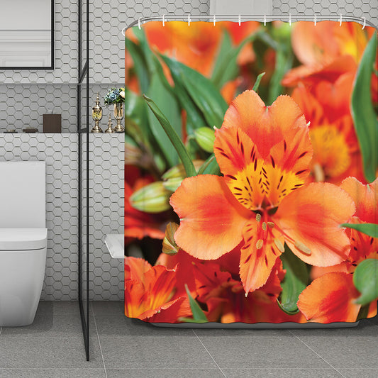 Orange Alstroemeria Print Polyester Shower Curtain