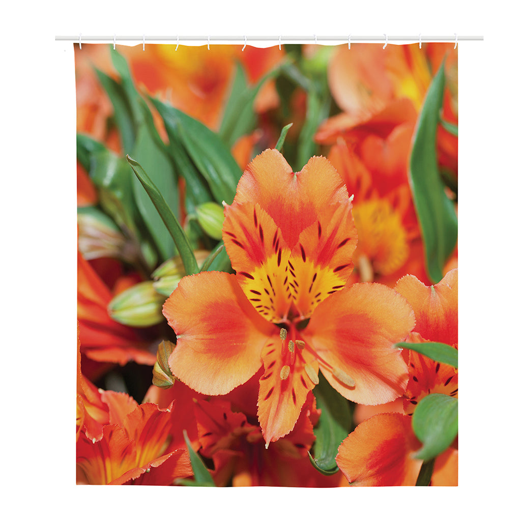 Orange Alstroemeria Print Polyester Shower Curtain