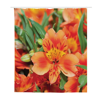 Orange Alstroemeria Print Polyester Shower Curtain