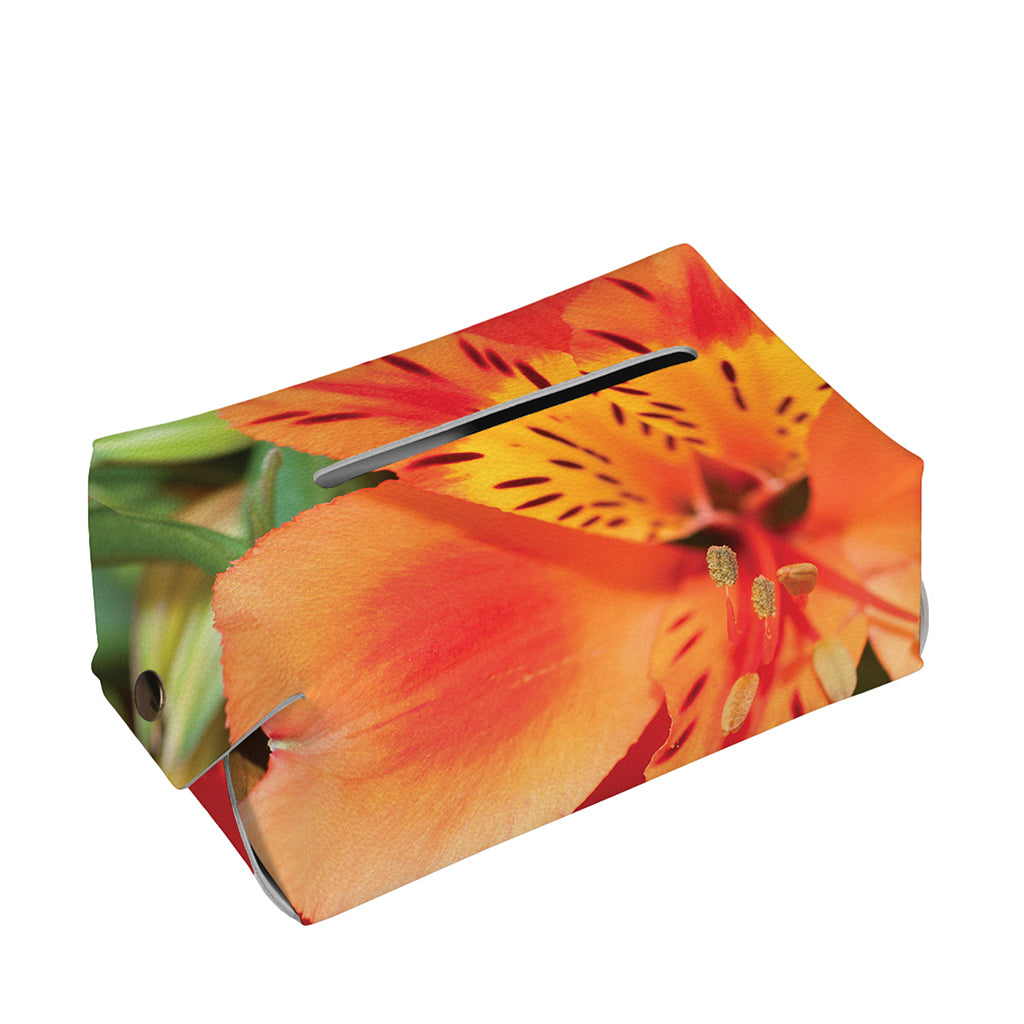 Orange Alstroemeria Print Rectangle Tissue Box Cover