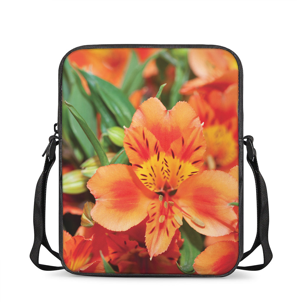 Orange Alstroemeria Print Rectangular Crossbody Bag