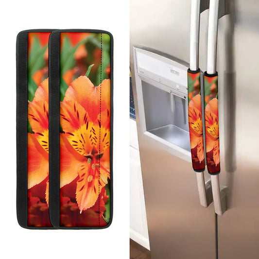 Orange Alstroemeria Print Refrigerator Handle Covers