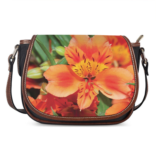 Orange Alstroemeria Print Saddle Bag
