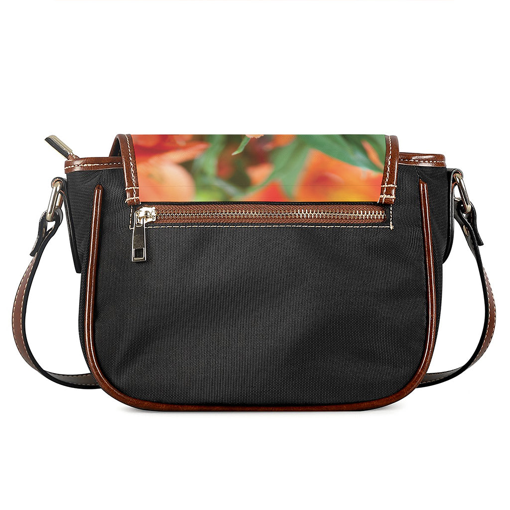 Orange Alstroemeria Print Saddle Bag