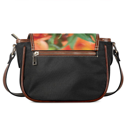 Orange Alstroemeria Print Saddle Bag