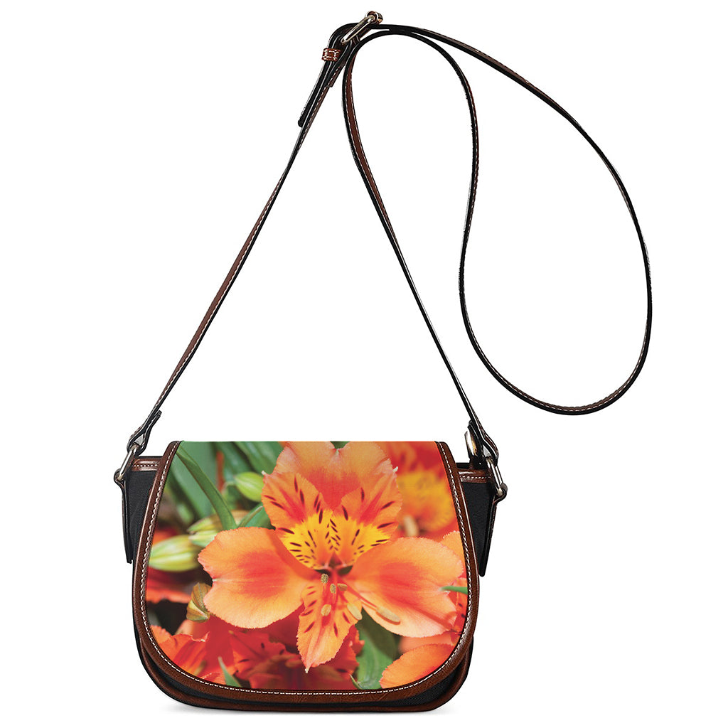 Orange Alstroemeria Print Saddle Bag