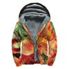 Orange Alstroemeria Print Sherpa Lined Zip Up Hoodie