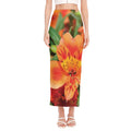 Orange Alstroemeria Print Side Slit Maxi Skirt