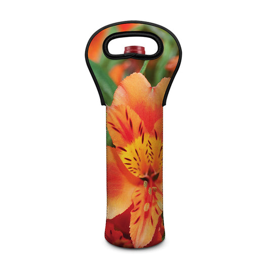 Orange Alstroemeria Print Single Neoprene Wine Tote