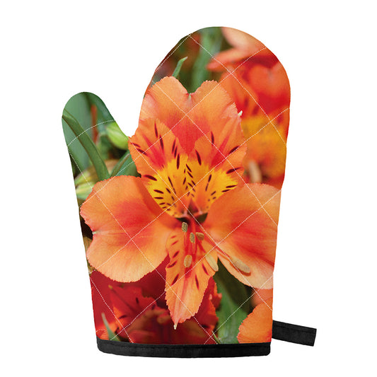 Orange Alstroemeria Print Single Oven Mitt