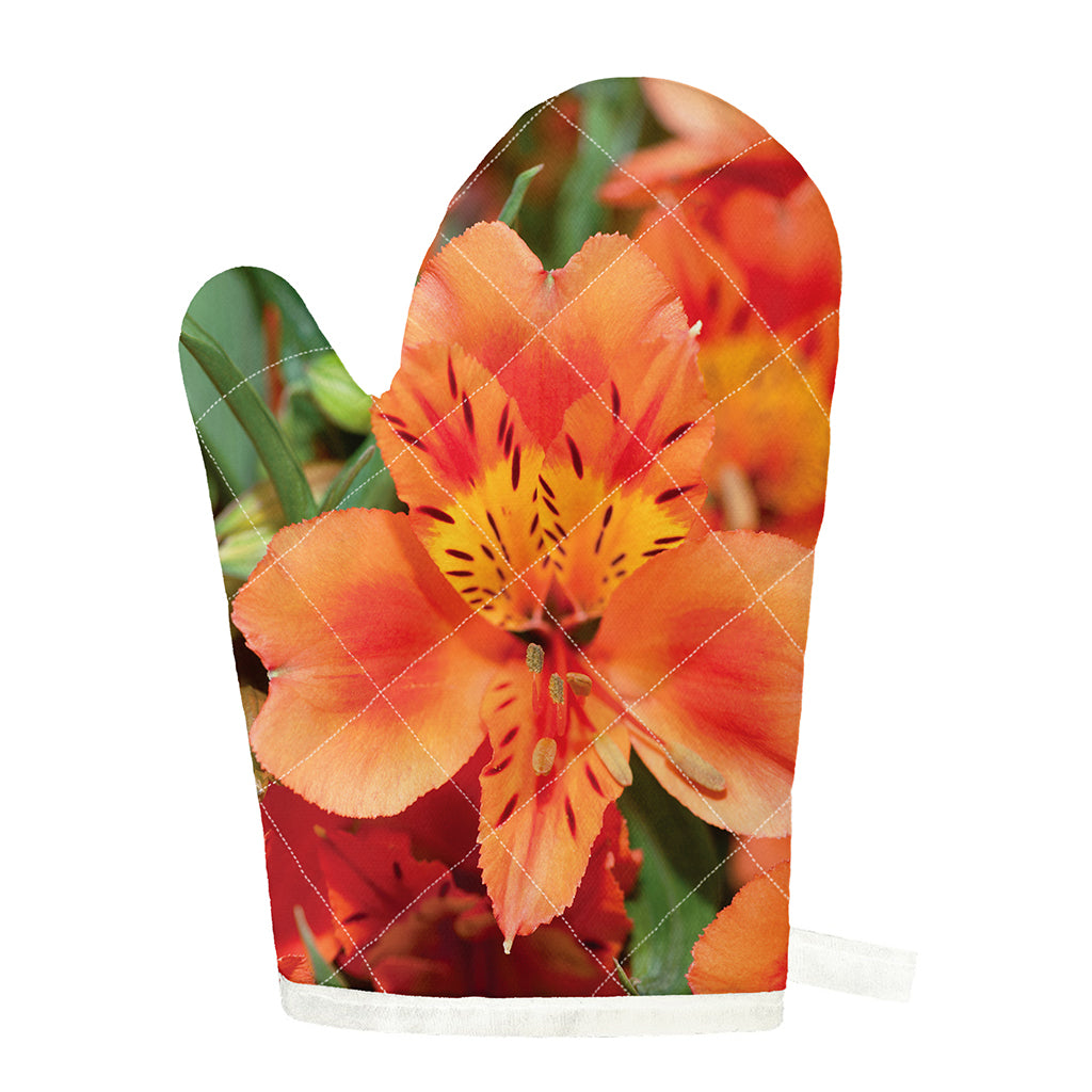 Orange Alstroemeria Print Single Oven Mitt