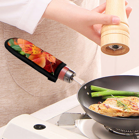 Orange Alstroemeria Print Skillet Handle Cover