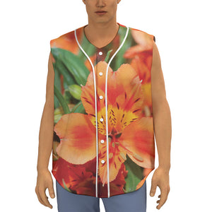 Orange Alstroemeria Print Sleeveless Baseball Jersey