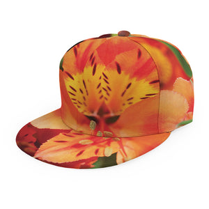 Orange Alstroemeria Print Snapback Cap