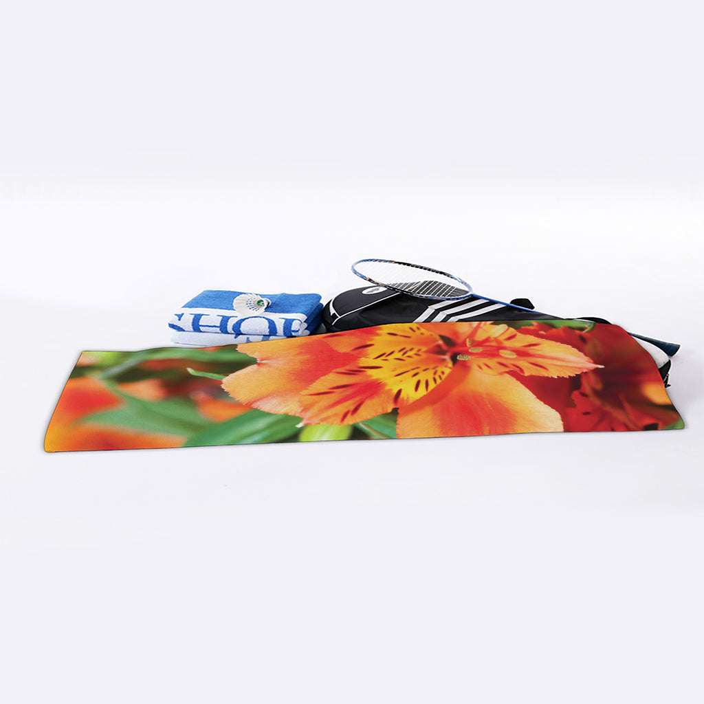 Orange Alstroemeria Print Sports Towel