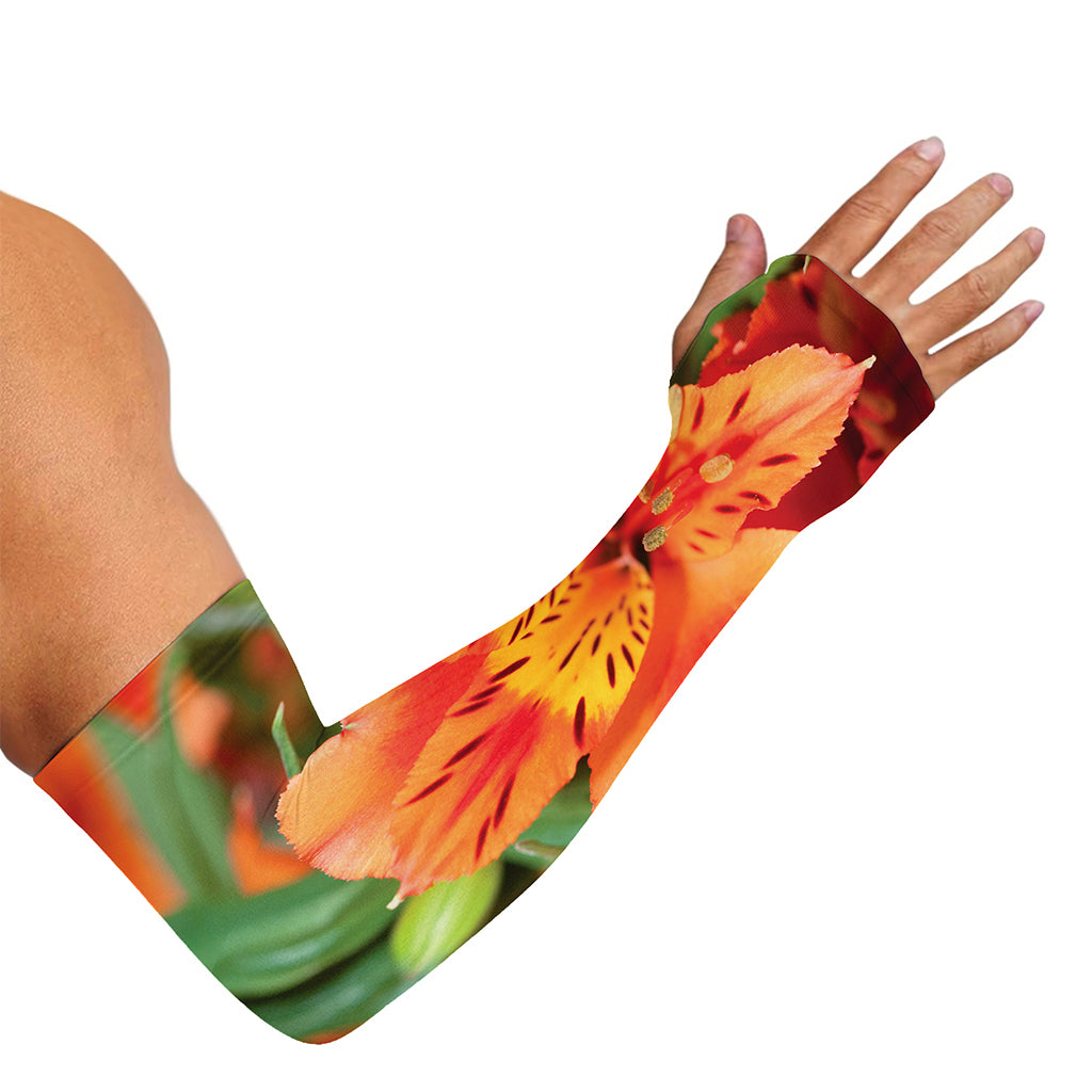 Orange Alstroemeria Print Sun Protection Arm Sleeves