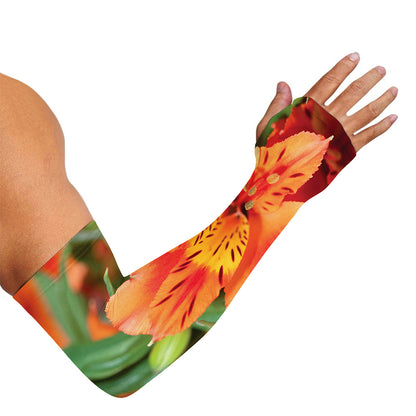 Orange Alstroemeria Print Sun Protection Arm Sleeves