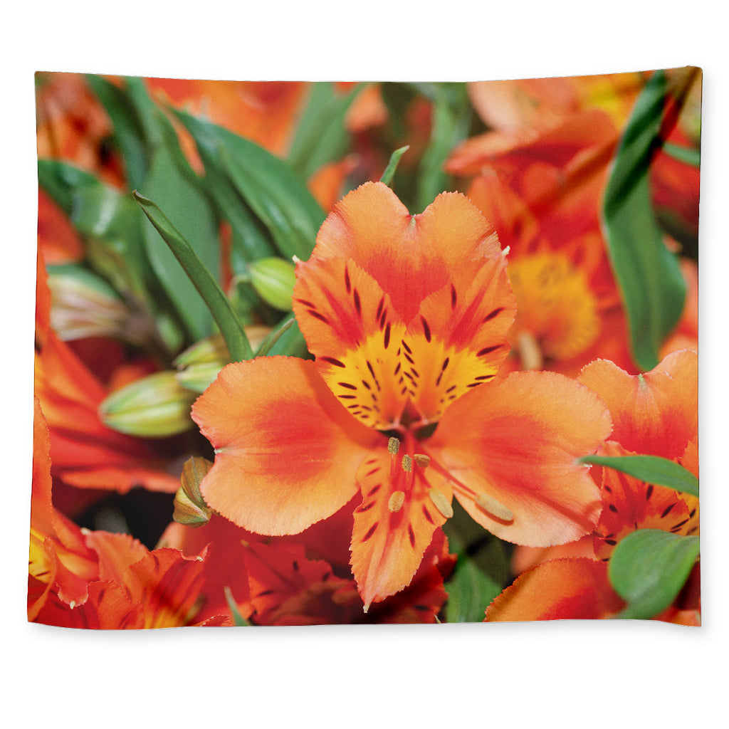 Orange Alstroemeria Print Tapestry