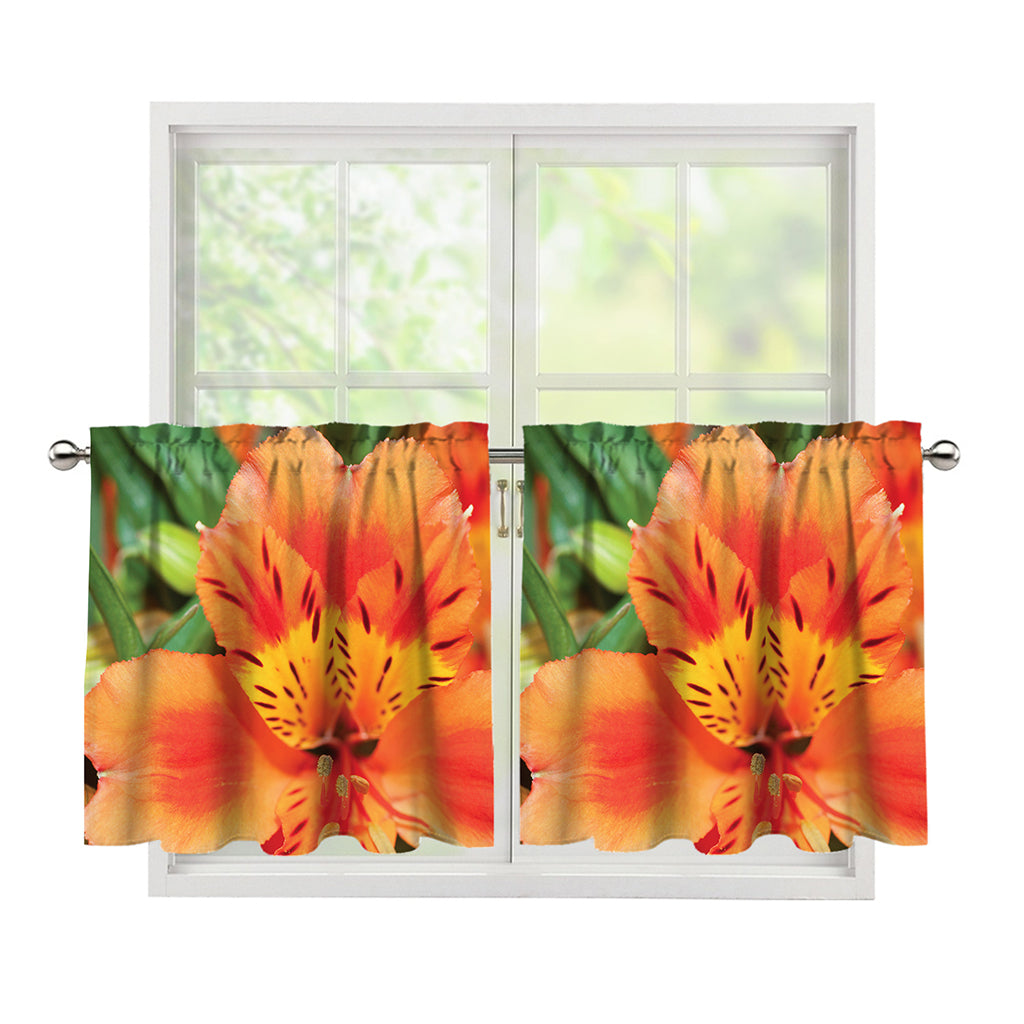 Orange Alstroemeria Print Tier Curtains